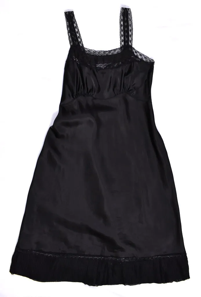 1954 Black Satin & Lace Full Slip