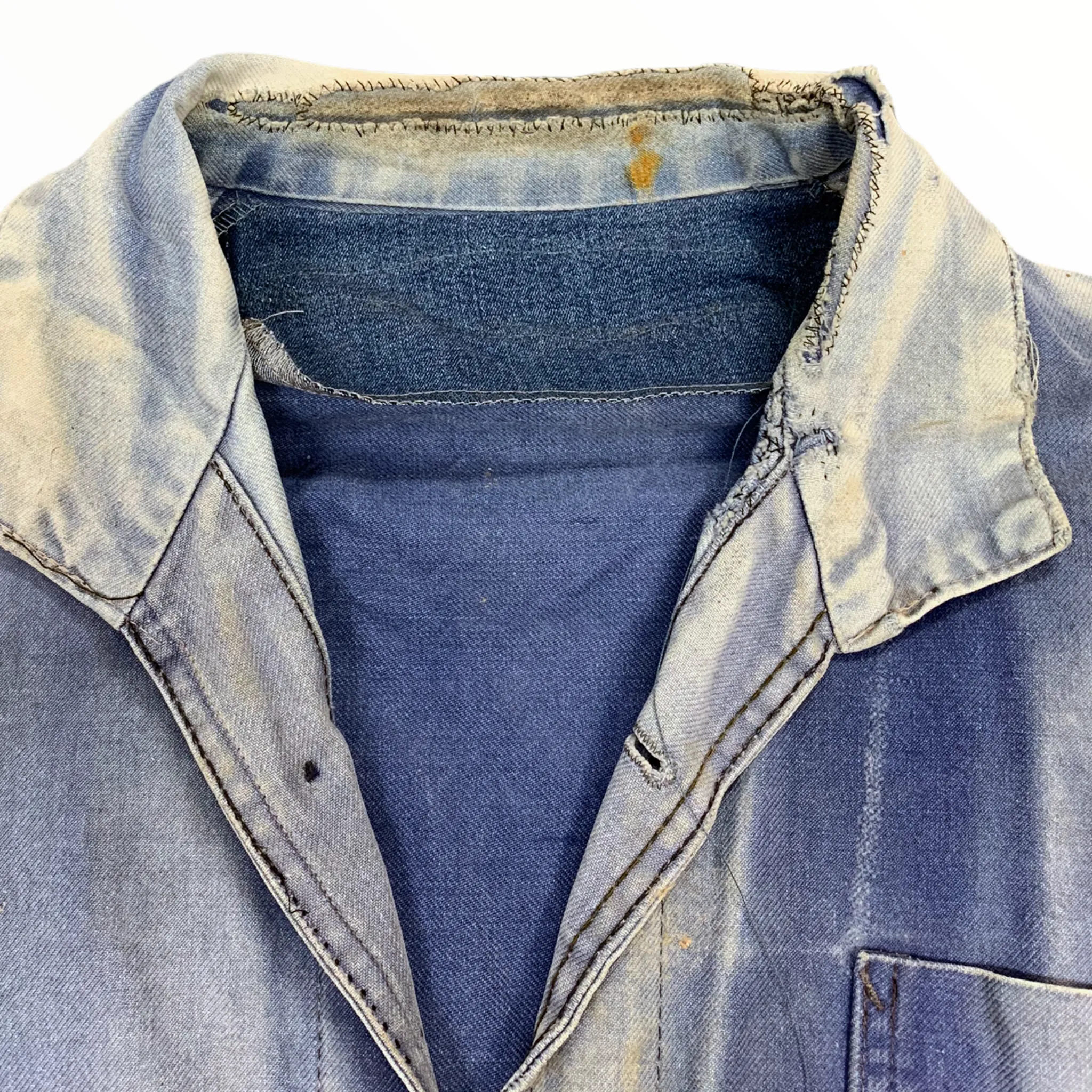 1960s Sun Drenched Moleskin French Workwear Jacket - Blue - S/M
