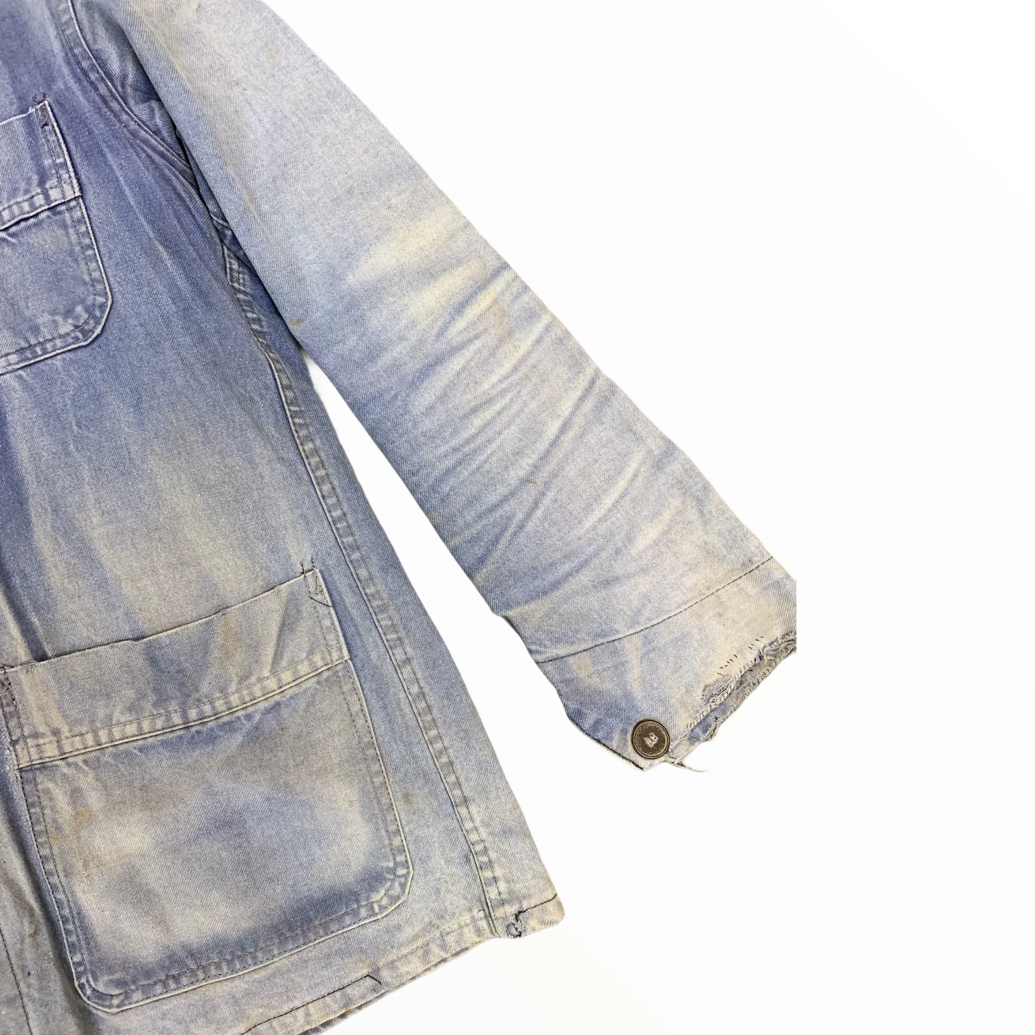 1960s Sun Drenched Moleskin French Workwear Jacket - Blue - S/M