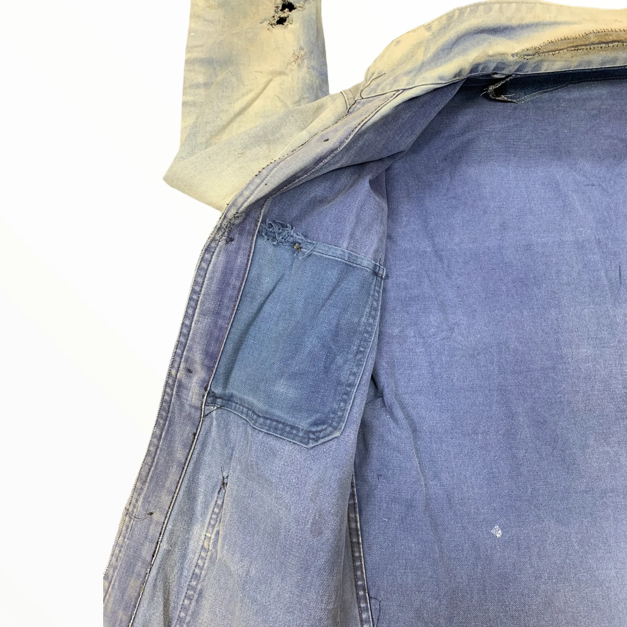 1960s Sun Drenched Moleskin French Workwear Jacket - Blue - S/M