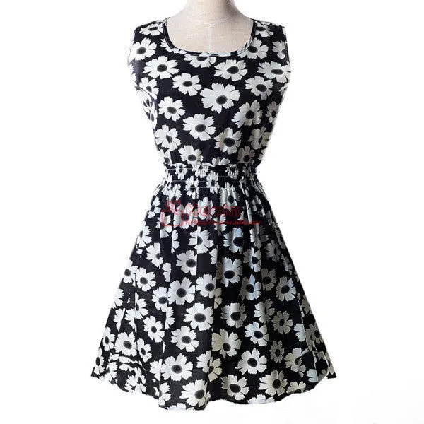 20 Styles Women casual Bohemian floral leopard sleeveless vest printed beach chiffon dress