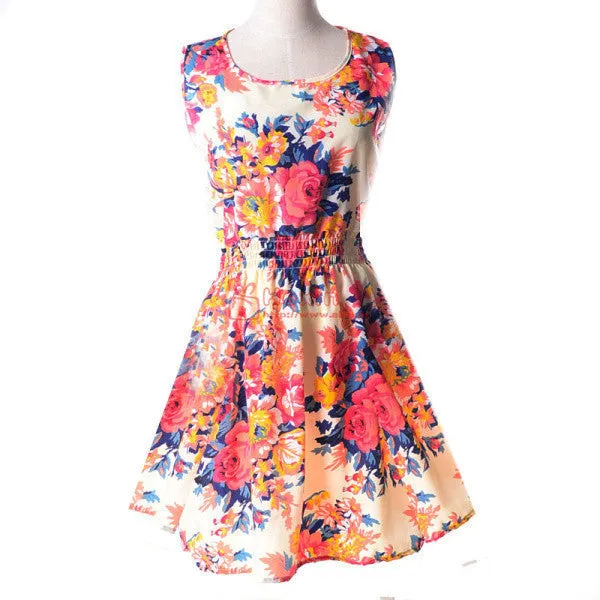 20 Styles Women casual Bohemian floral leopard sleeveless vest printed beach chiffon dress