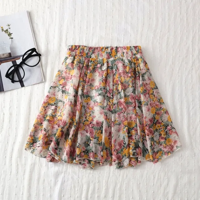 2020 Summer Skirt Fashion Retro Beach Printed Chiffon Skirt Bohemia Skirt