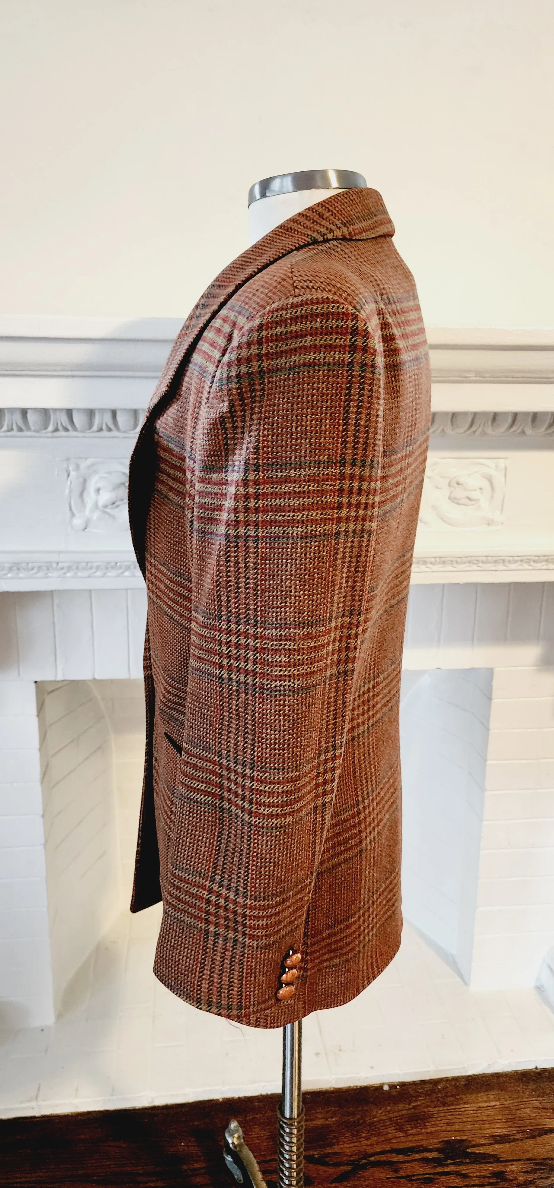 80s Wool Plaid Blazer in Brown Tones by Field Manor S/M