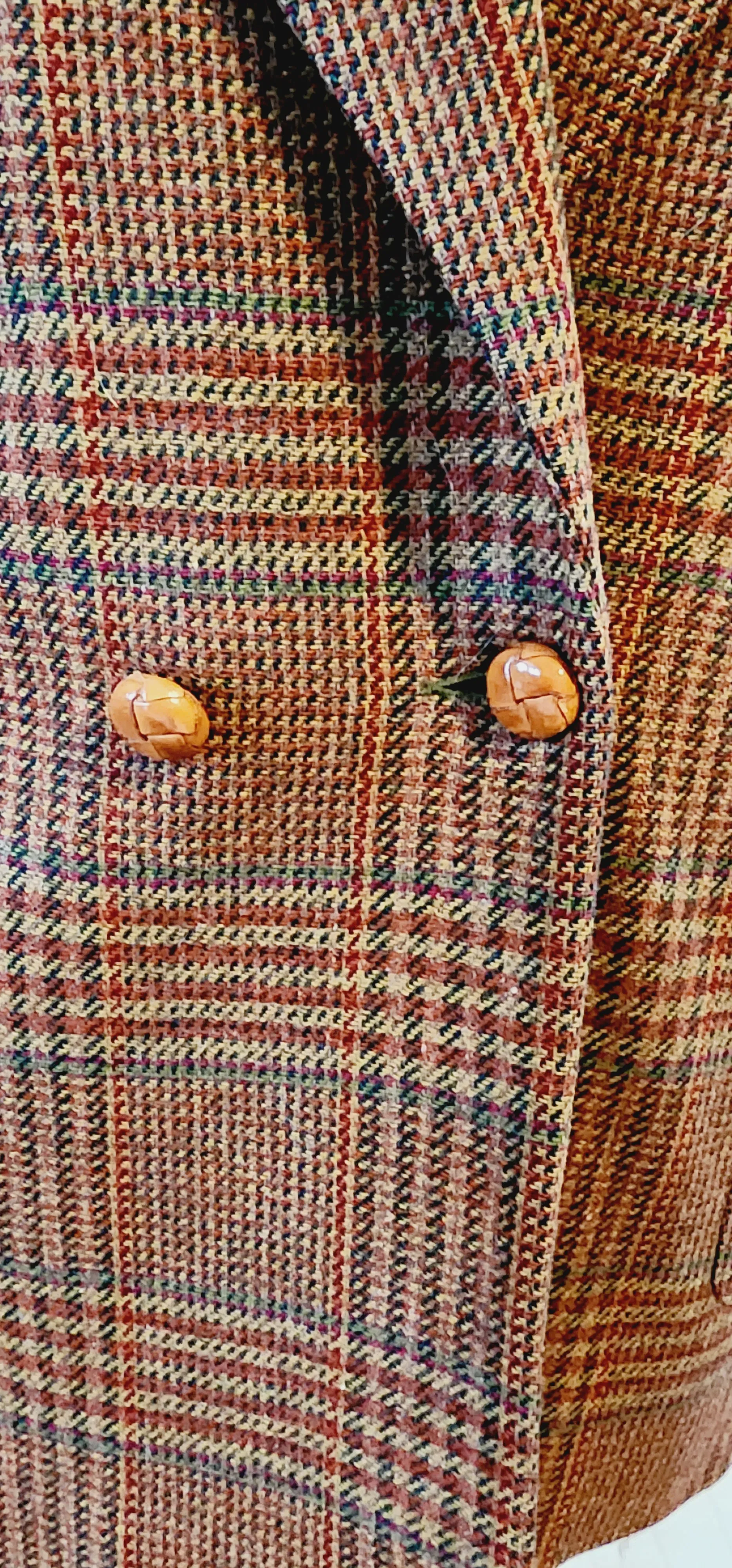80s Wool Plaid Blazer in Brown Tones by Field Manor S/M
