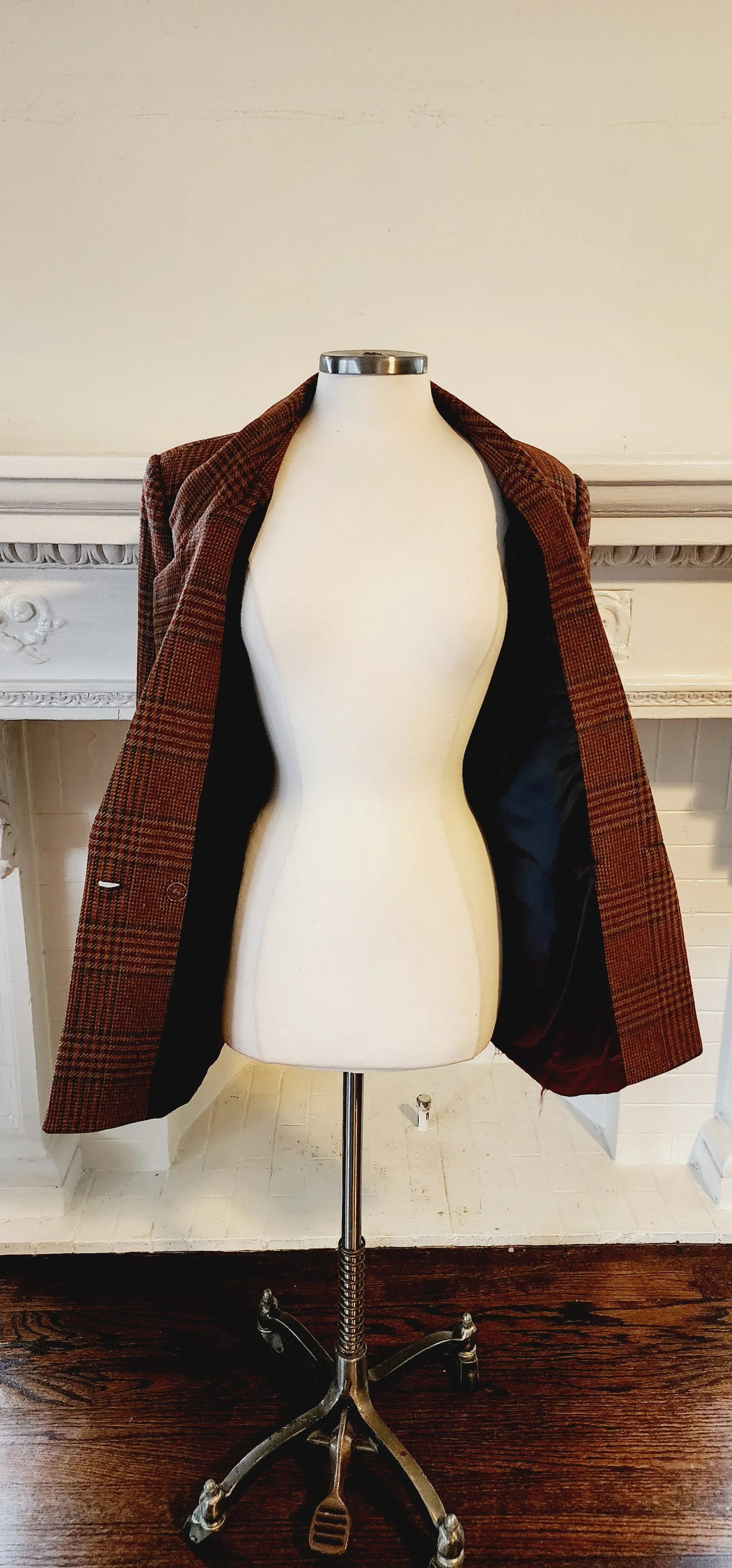 80s Wool Plaid Blazer in Brown Tones by Field Manor S/M