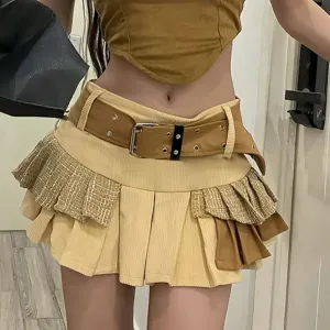 ADVBRIDGE  -  Niche Vintage Irregular Design Patchwork Mini Short Skirts Personality Y2k Spice Girl Kawaii 2025 All-match Summer Pleated Skirt
