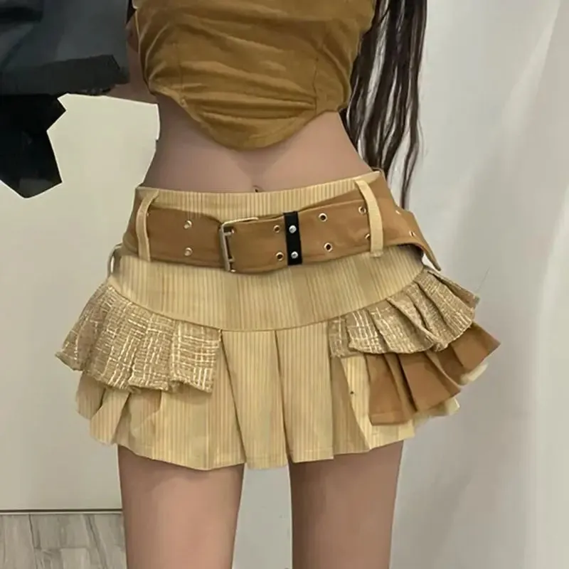 ADVBRIDGE  -  Niche Vintage Irregular Design Patchwork Mini Short Skirts Personality Y2k Spice Girl Kawaii 2025 All-match Summer Pleated Skirt
