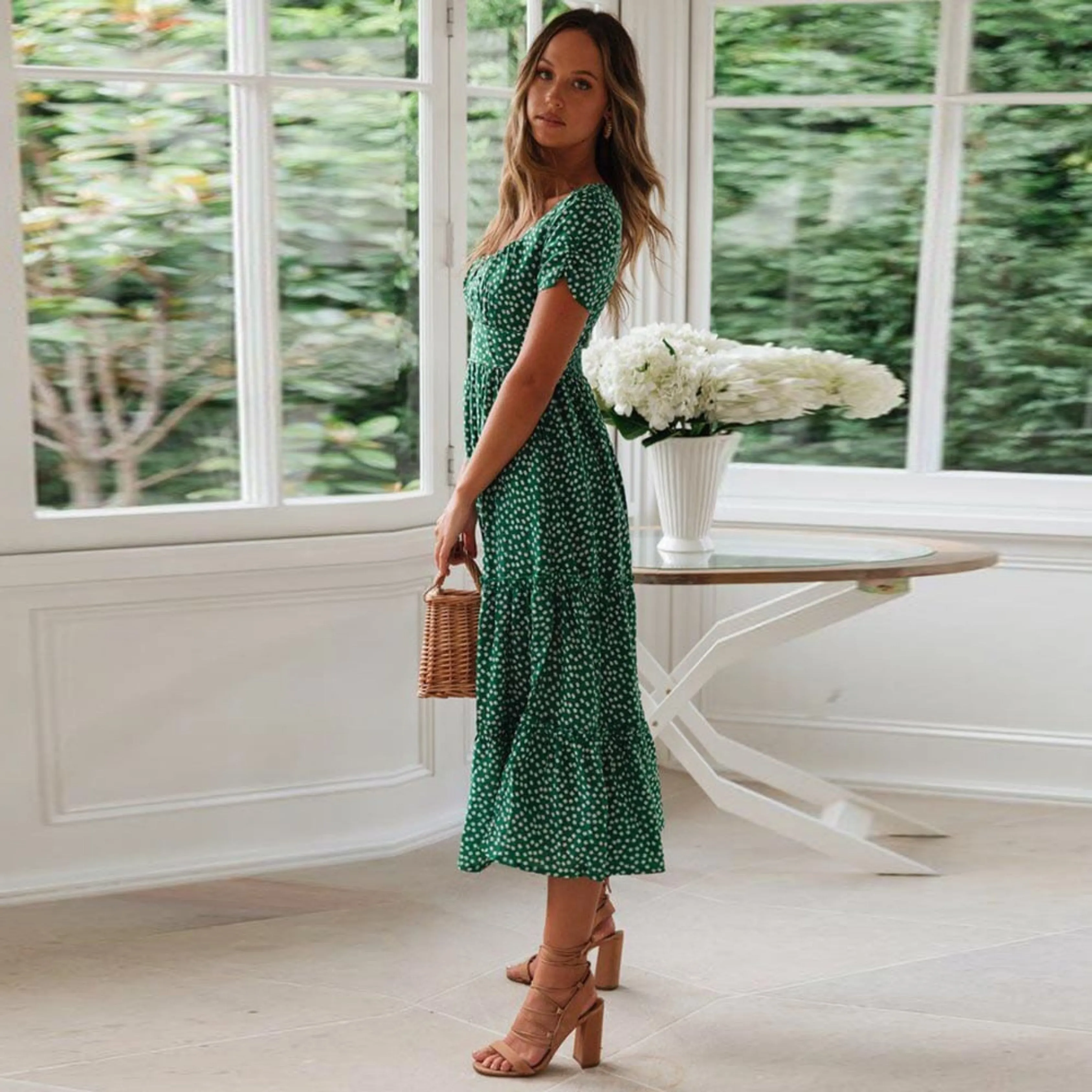 Antonia® | Bohemian midi dress for women with puff sleeves