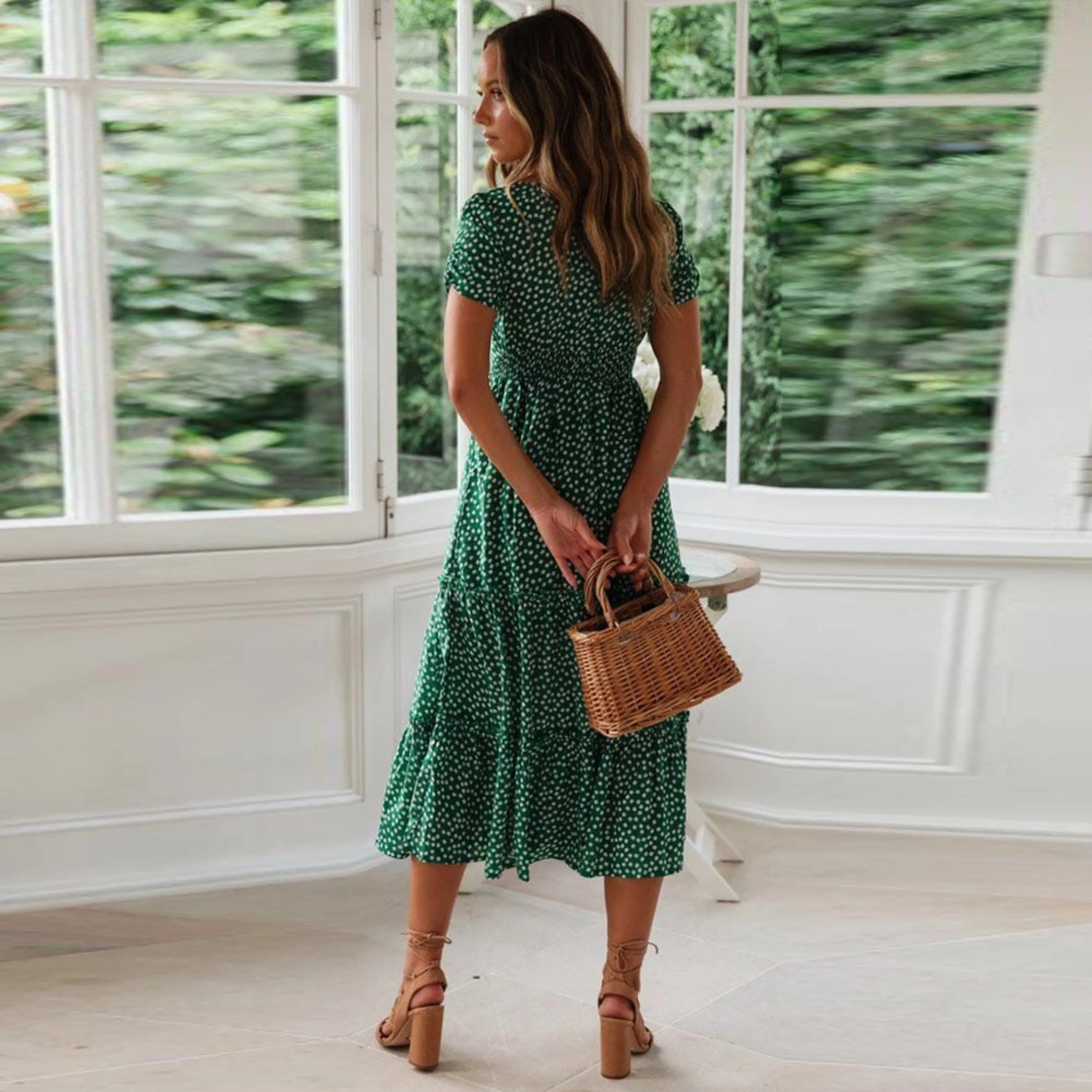 Antonia® | Bohemian midi dress for women with puff sleeves