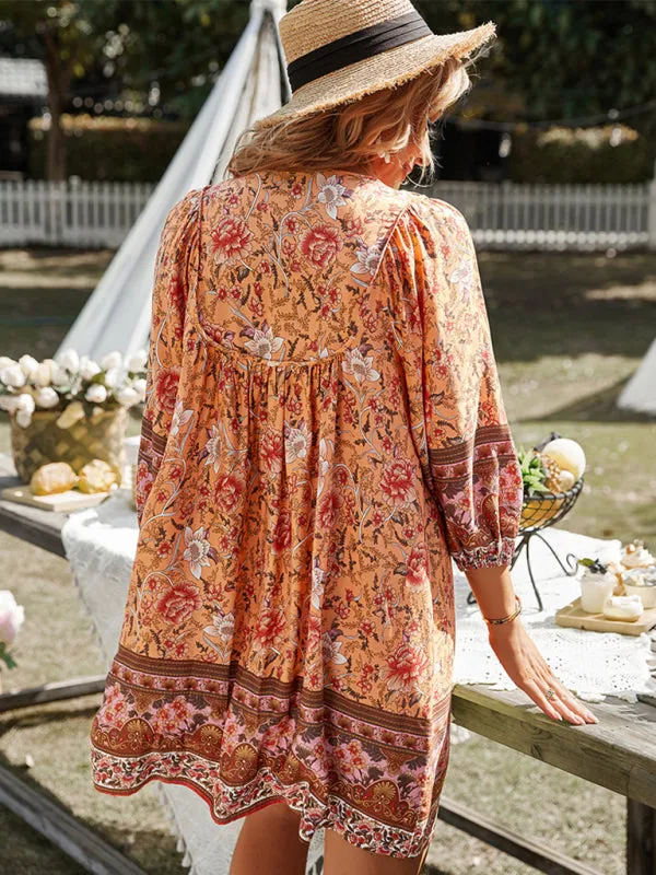 Ayla - Bohemian Floral Print Mini Dress