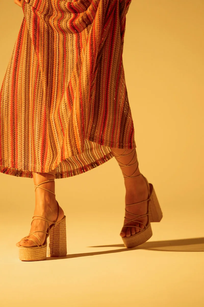AZALEA WANG CIERRA BEIGE STRAPPY RAFFIA PLATFORM SANDAL