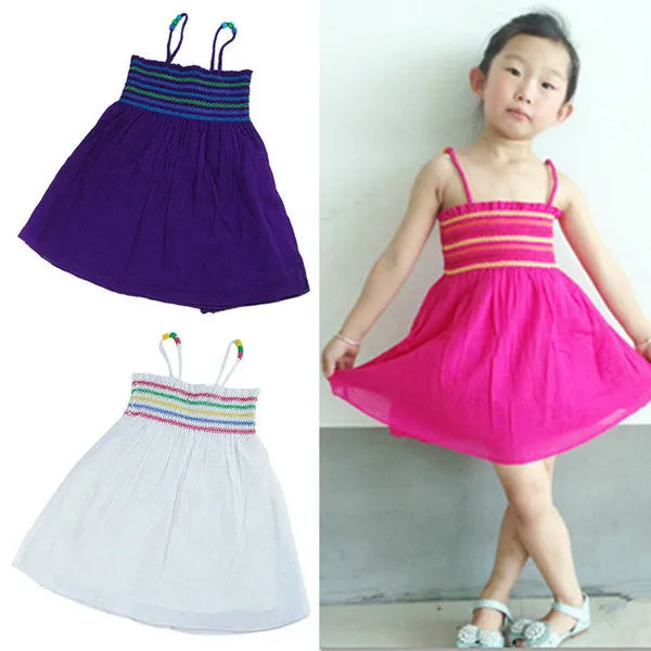 Baby Girls Toddler Stripes Sling Dress Beach Bohemian Sleeveless Dress 2-7Y NW