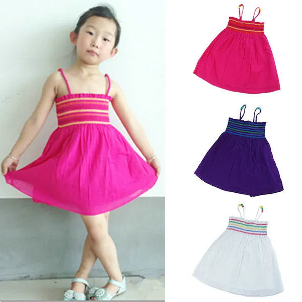 Baby Girls Toddler Stripes Sling Dress Beach Bohemian Sleeveless Dress 2-7Y NW