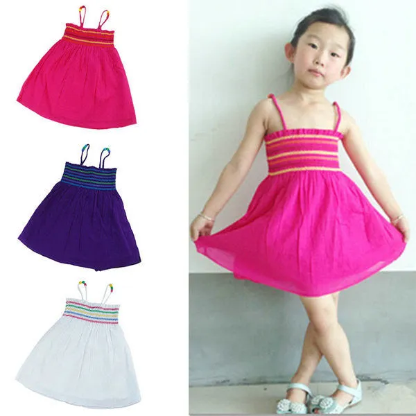 Baby Girls Toddler Stripes Sling Dress Beach Bohemian Sleeveless Dress 2-7Y NW