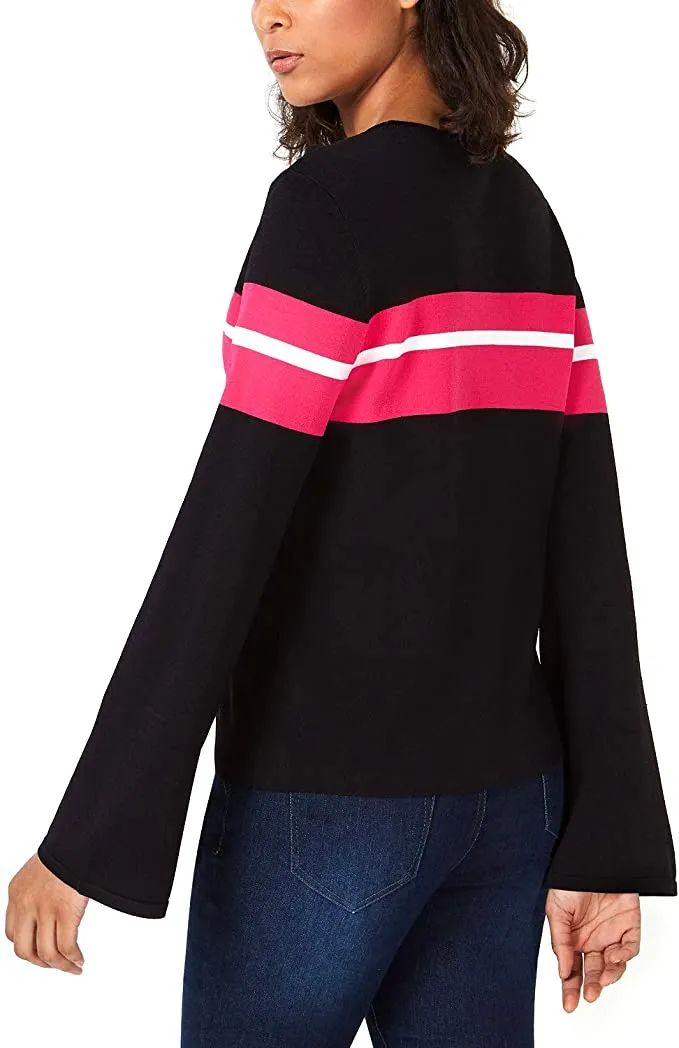 bar III Womens Striped Pullover Sweater, Black, X-Large