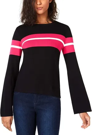 bar III Womens Striped Pullover Sweater, Black, X-Large
