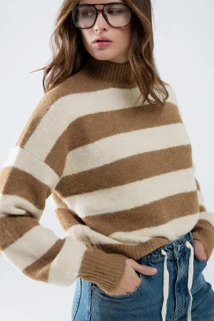 Beige striped turtleneck sweater