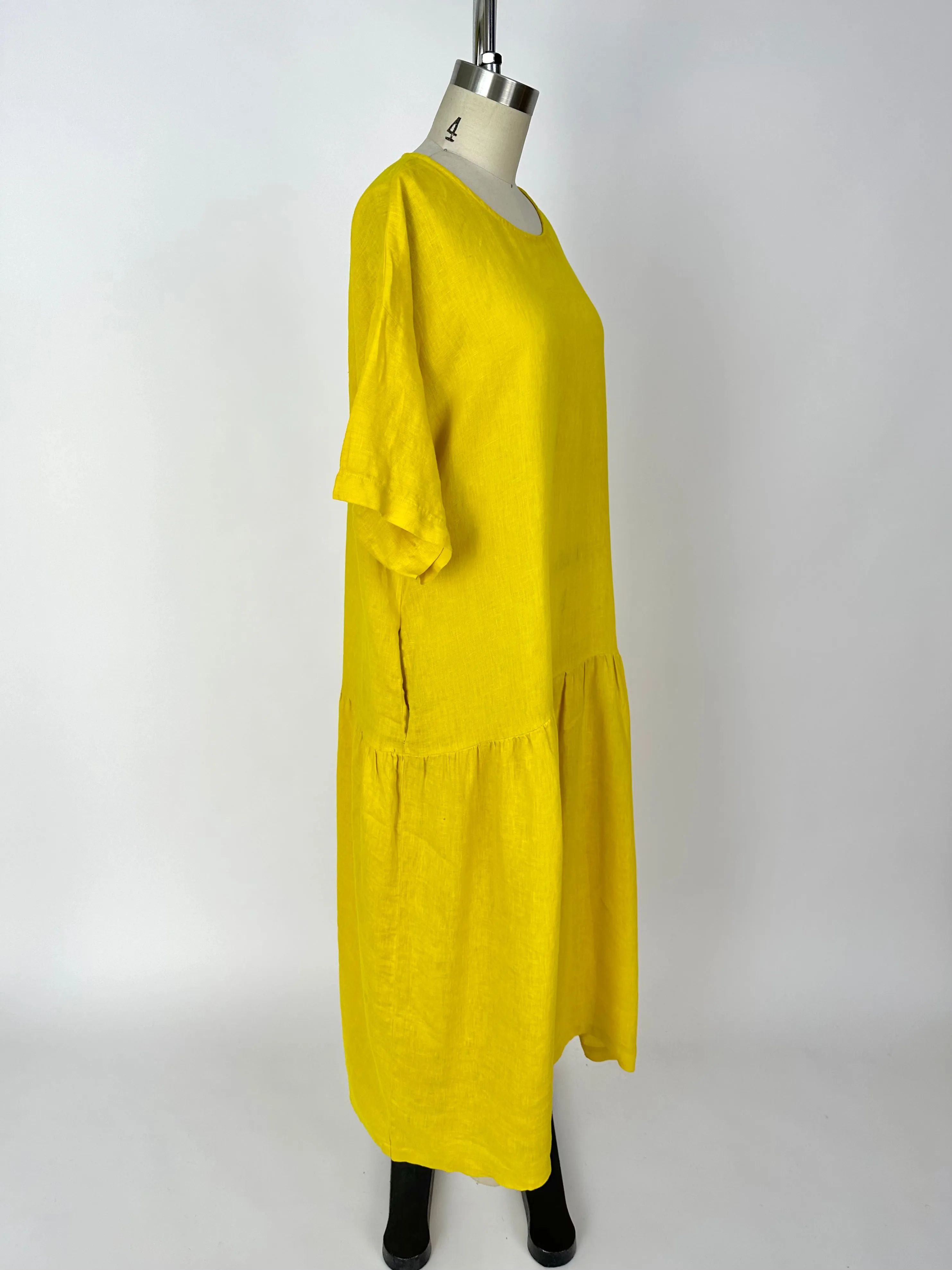Black Crane Linen Drop Waist Dress