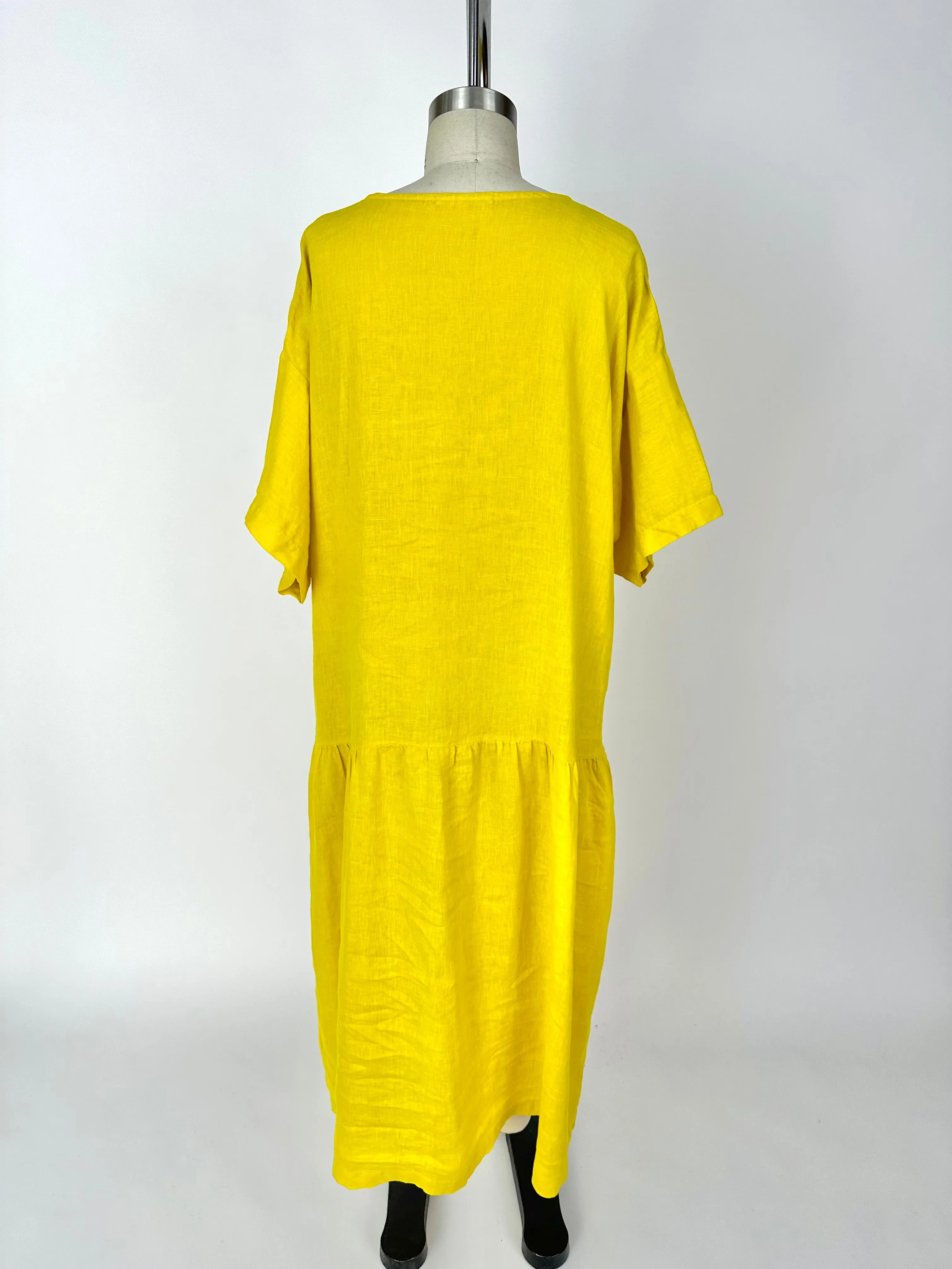 Black Crane Linen Drop Waist Dress