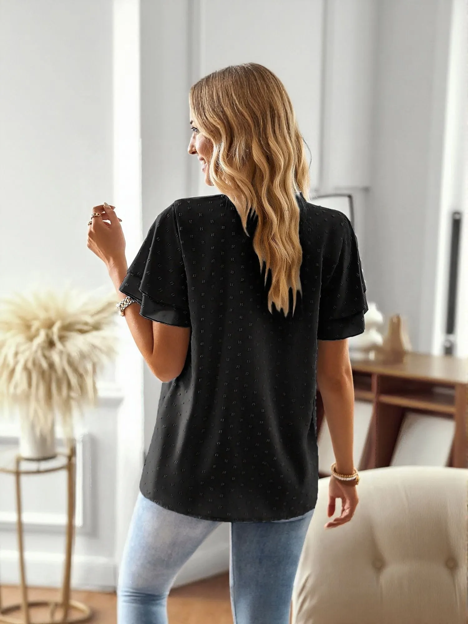 Black Top With Ruffle Sleeve