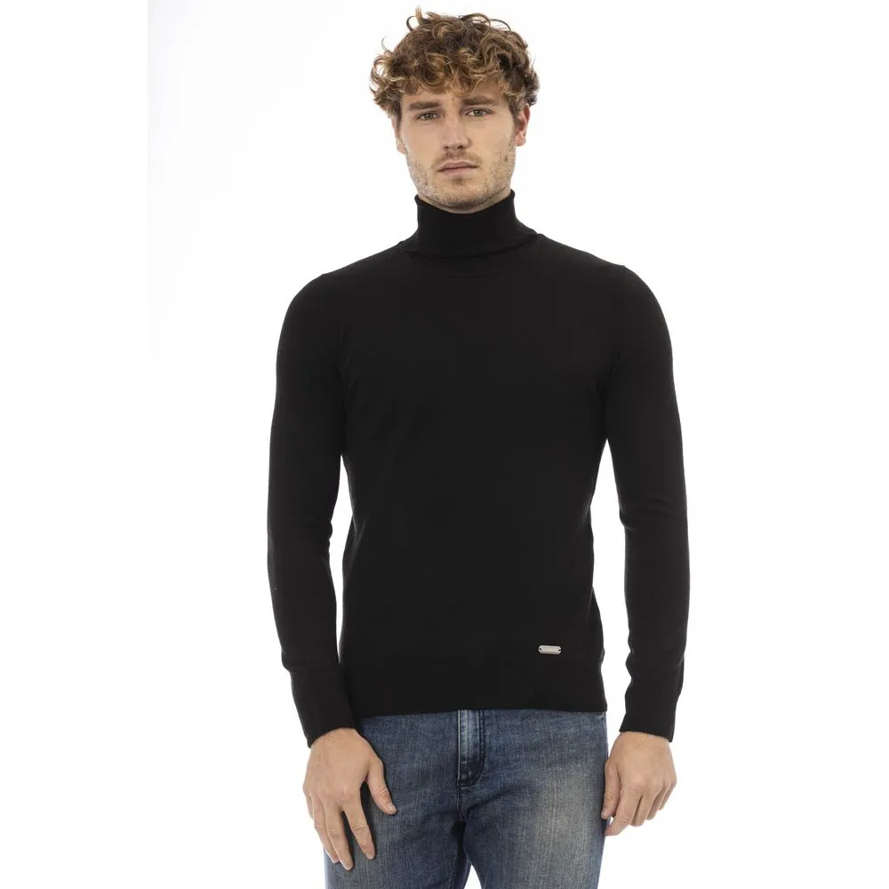 Black Wool Men Sweater Turtleneck Long Sleeve