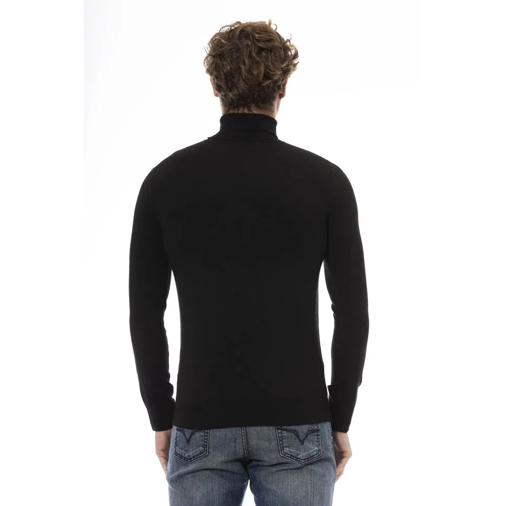 Black Wool Men Sweater Turtleneck Long Sleeve