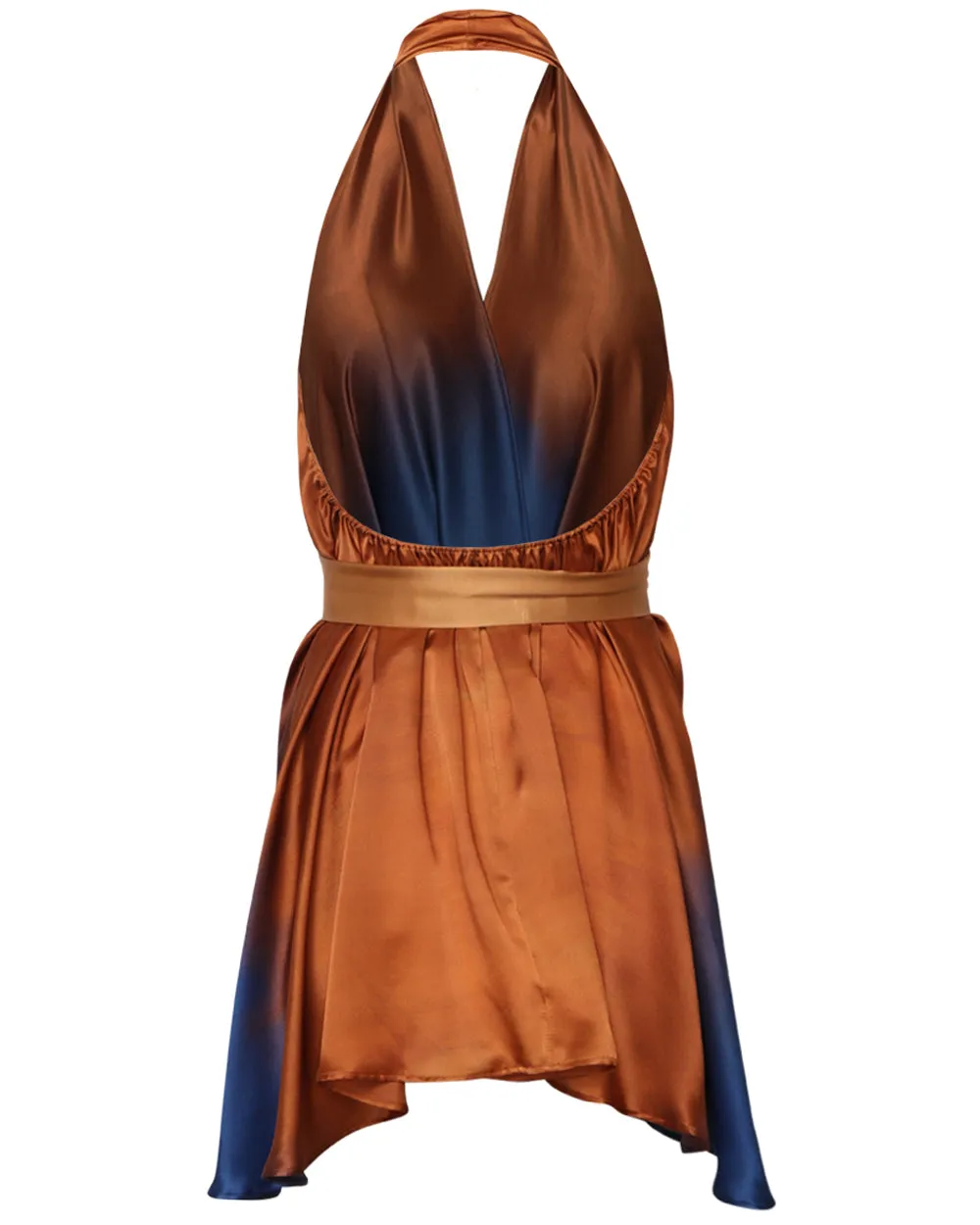 Blue and Mustard Belted Halter Blouse