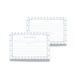 Blue Block Print Watercolor Recipe Cards