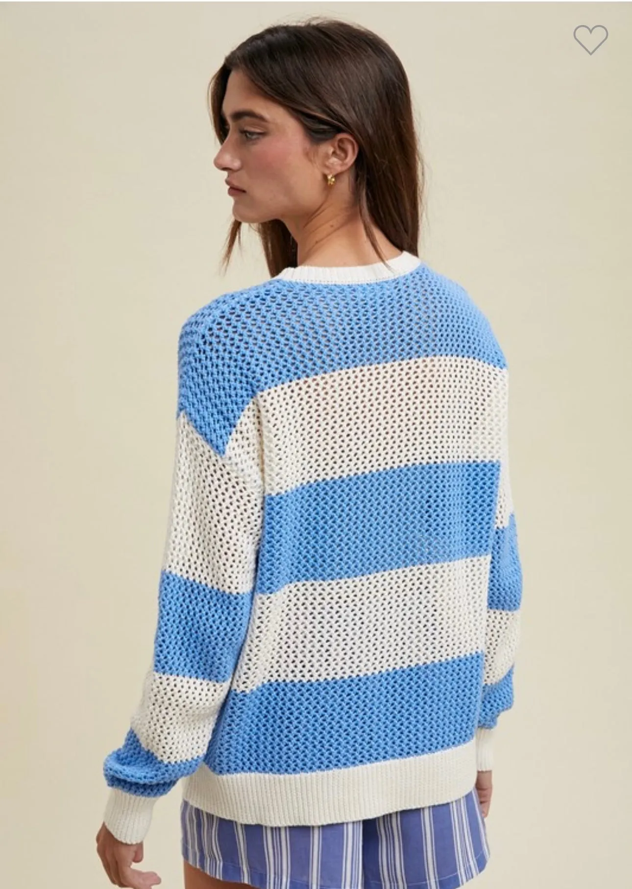 Blue Crochet Striped Sweater