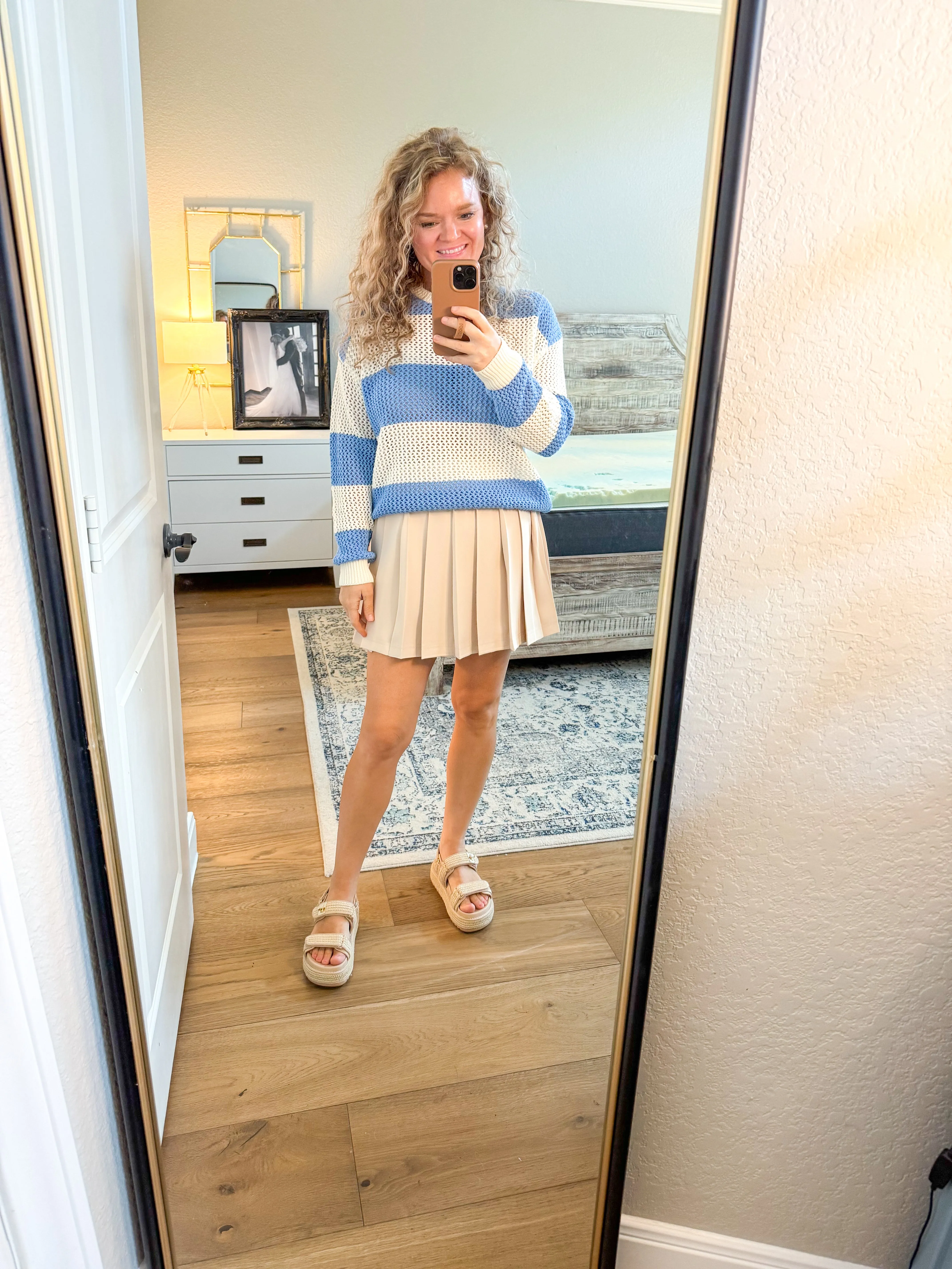 Blue Crochet Striped Sweater