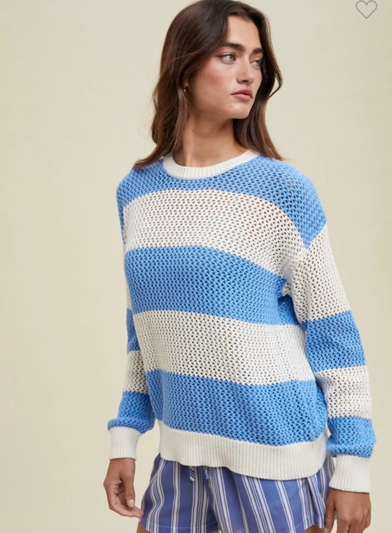 Blue Crochet Striped Sweater