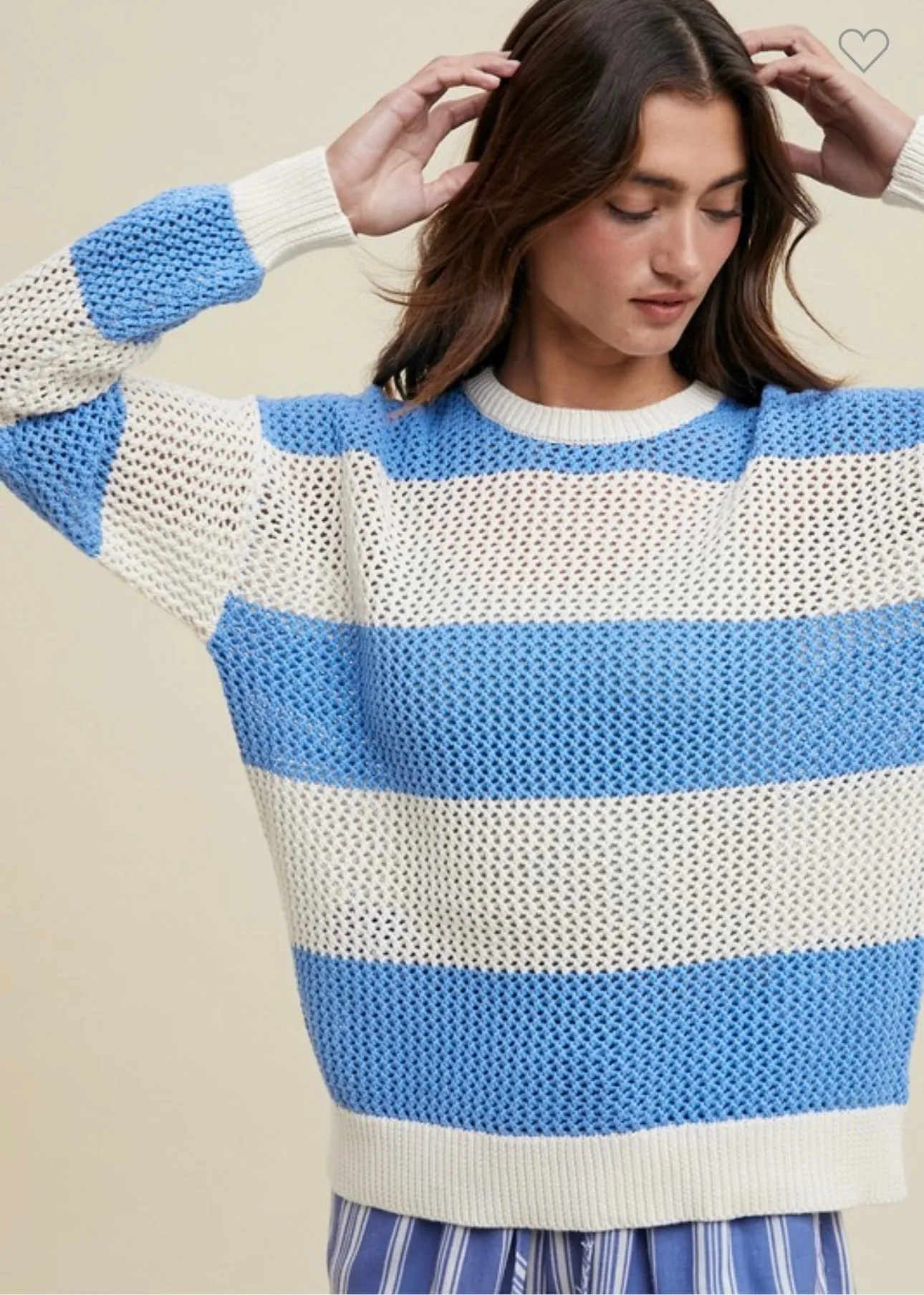 Blue Crochet Striped Sweater