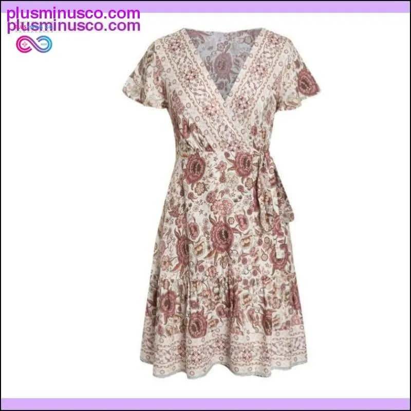 Bohemian floral mini women summer dress festa V neck ruffle