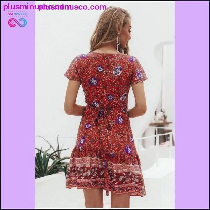 Bohemian floral mini women summer dress festa V neck ruffle