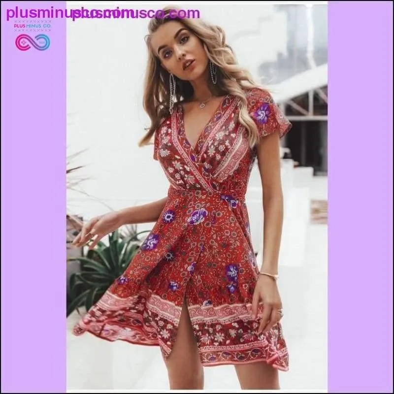 Bohemian floral mini women summer dress festa V neck ruffle