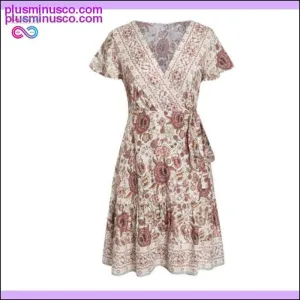 Bohemian floral mini women summer dress festa V neck ruffle