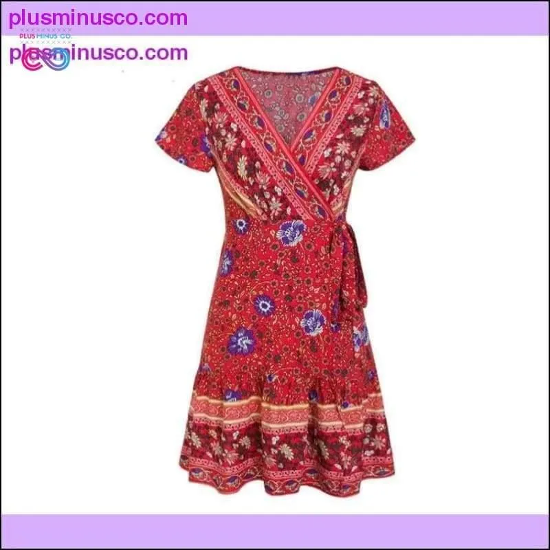 Bohemian floral mini women summer dress festa V neck ruffle