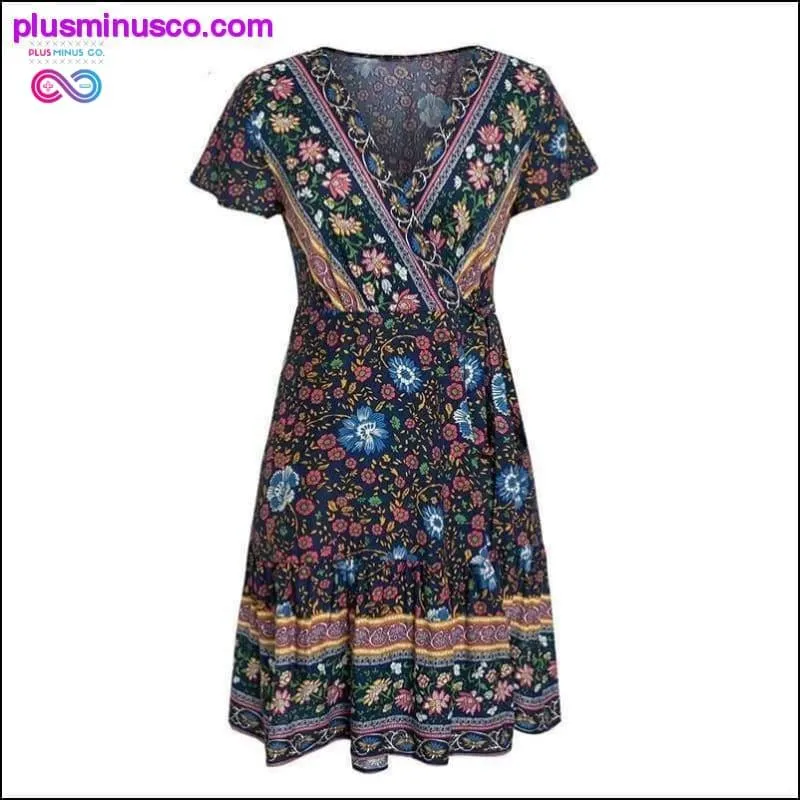 Bohemian floral mini women summer dress festa V neck ruffle