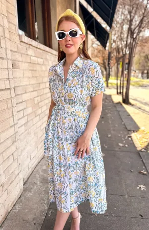 Bohemian Gemme Charlotte Button Down Midi- Blue & Yellow Floral
