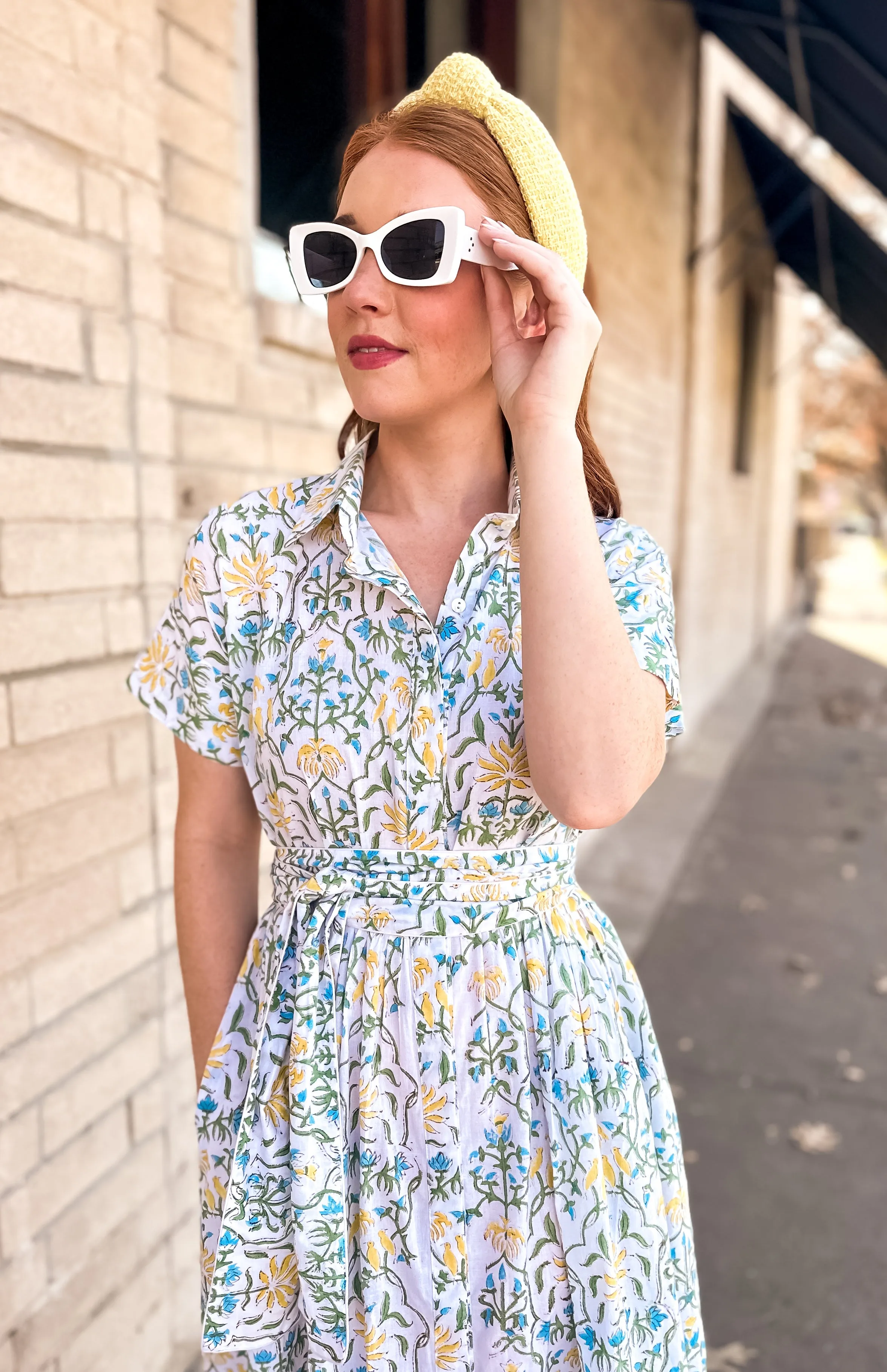 Bohemian Gemme Charlotte Button Down Midi- Blue & Yellow Floral