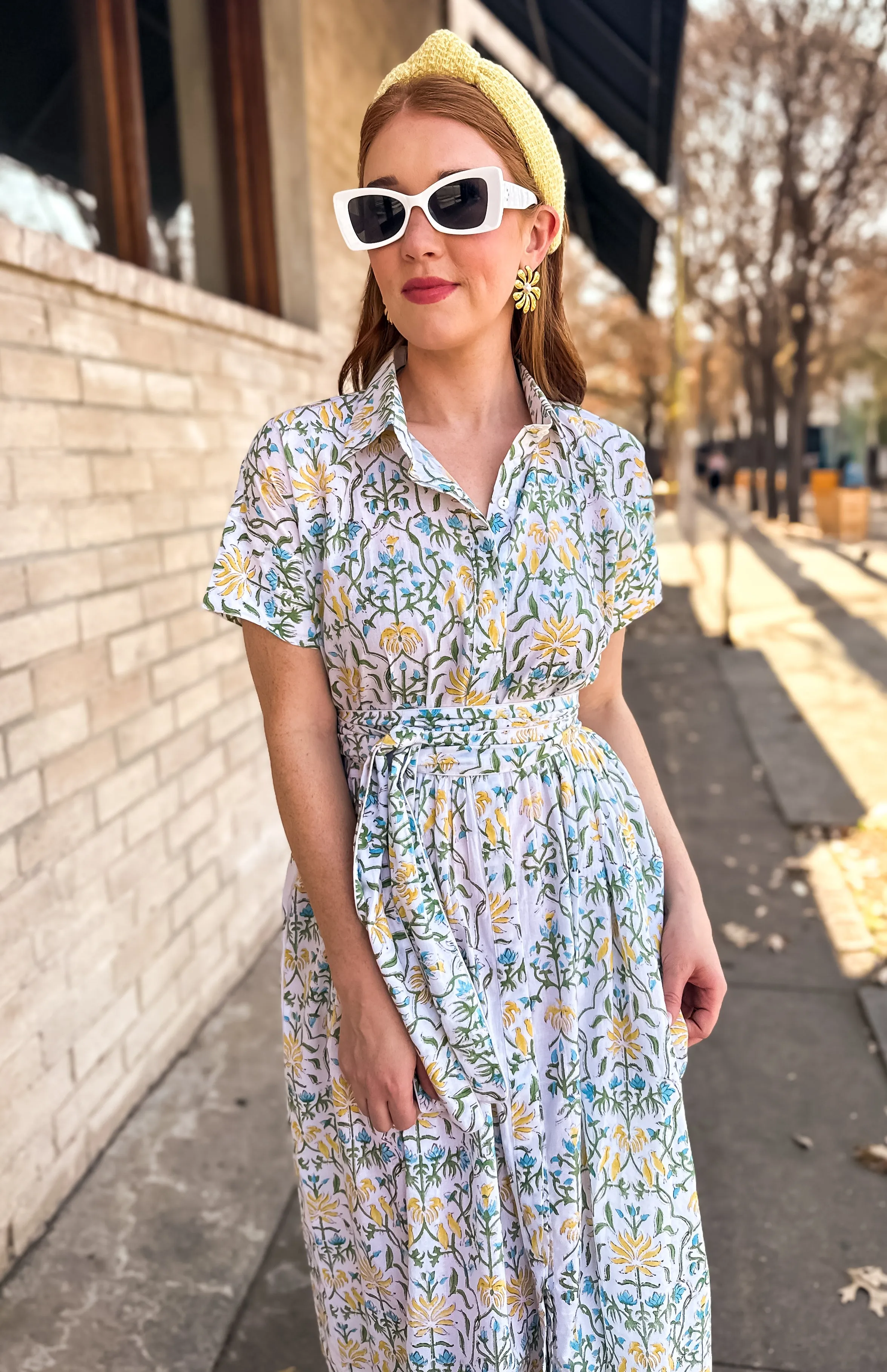 Bohemian Gemme Charlotte Button Down Midi- Blue & Yellow Floral