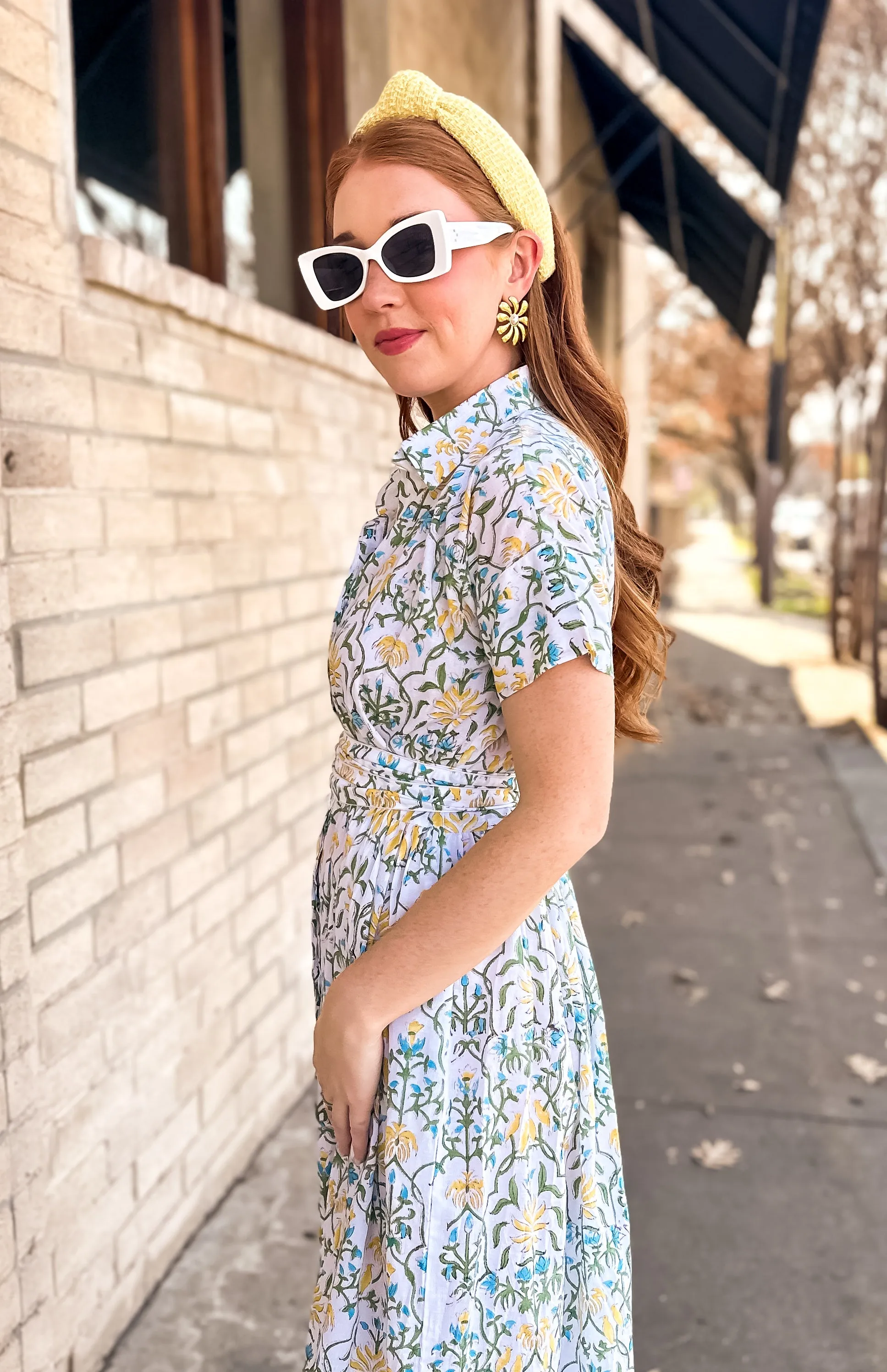 Bohemian Gemme Charlotte Button Down Midi- Blue & Yellow Floral