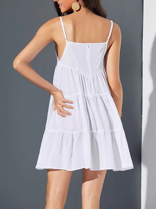 Bohemian Solid Color Lace Panel Dress