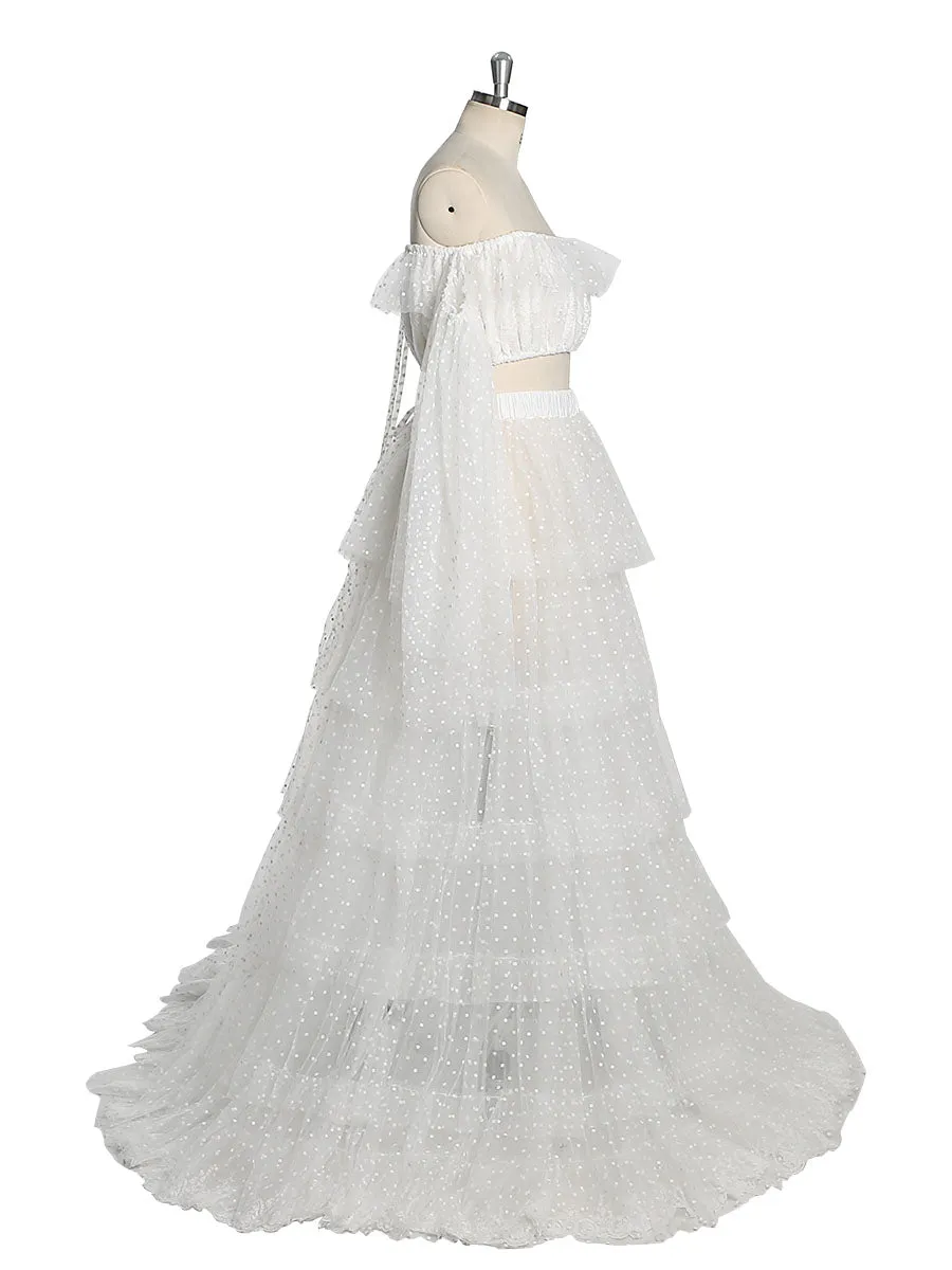 Boho Dot Tulle Maternity Dress for Photo Shoot  Maxi Dress Beach Wedding Dress YW230316