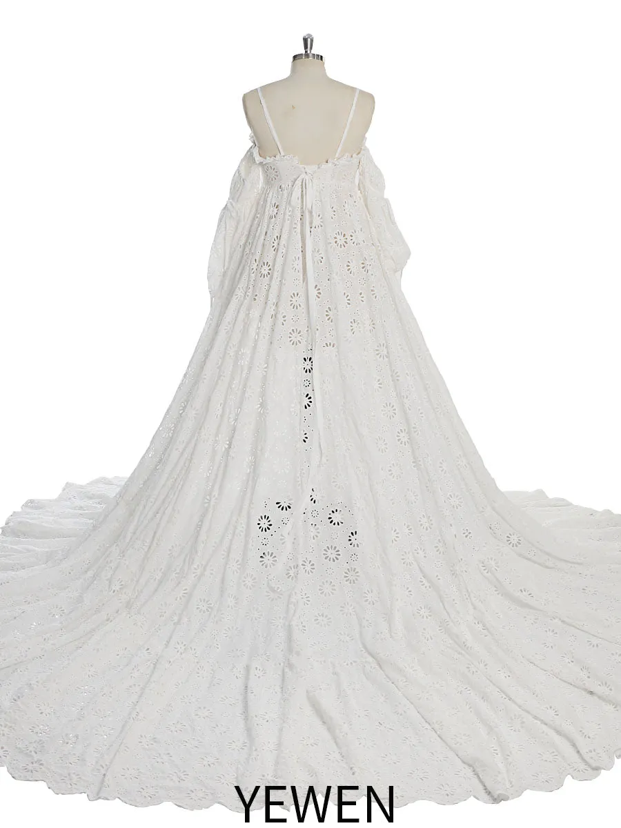 Boho Woman Dress Long Detachable Sleeves Photo Shoot Maxi Dress Beach Wedding Gown YW230314