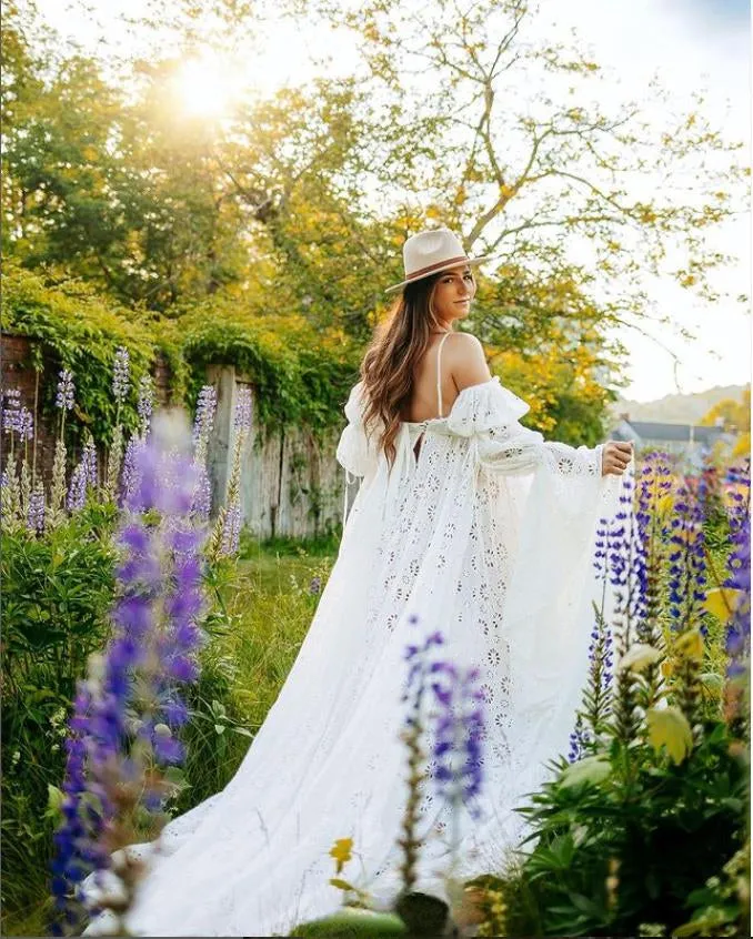 Boho Woman Dress Long Detachable Sleeves Photo Shoot Maxi Dress Beach Wedding Gown YW230314