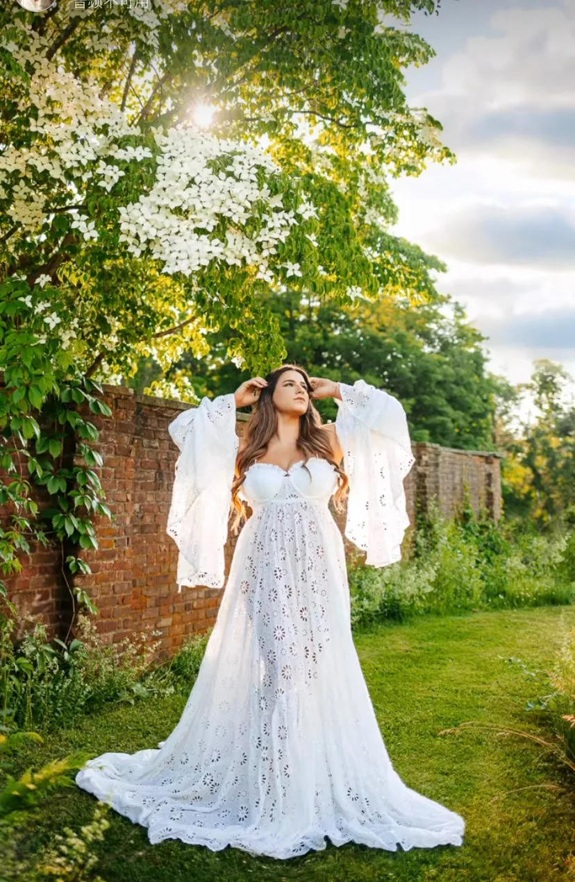 Boho Woman Dress Long Detachable Sleeves Photo Shoot Maxi Dress Beach Wedding Gown YW230314