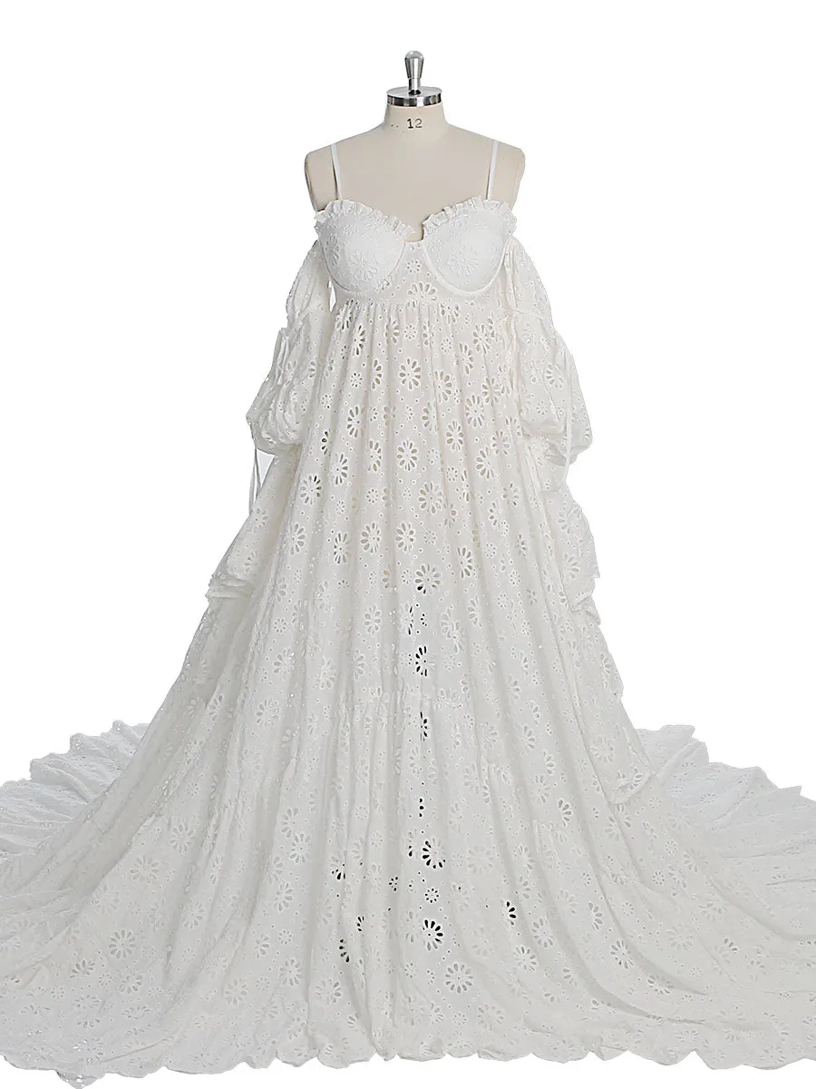 Boho Woman Dress Long Detachable Sleeves Photo Shoot Maxi Dress Beach Wedding Gown YW230314