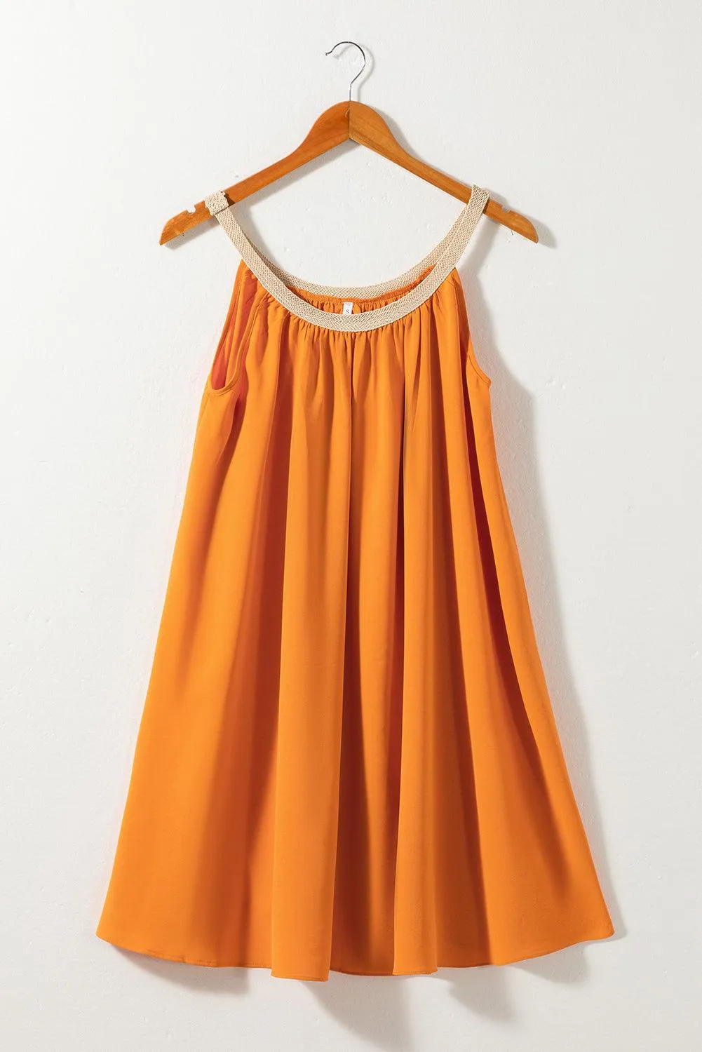 Boho Woven Neckline Sleeveless Babydoll Dress